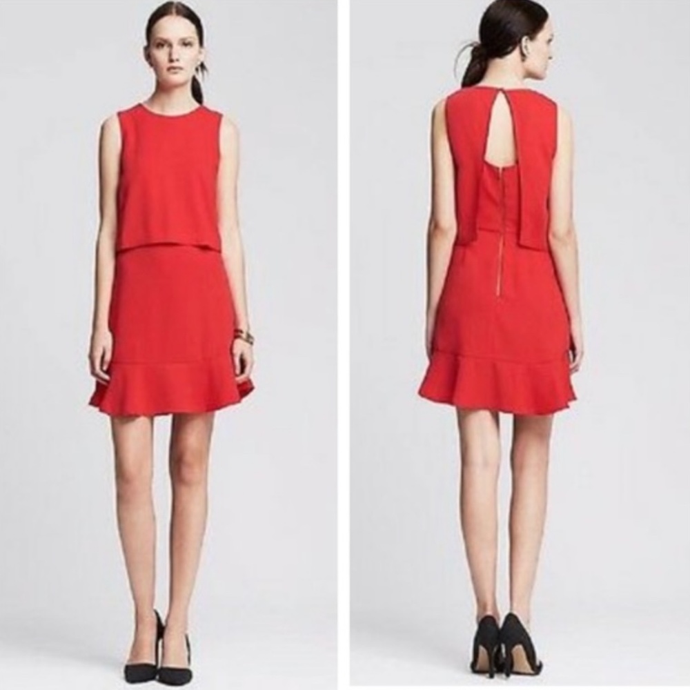 BANANA REPUBLIC Crepe Cut Out Dress bright red Size 6 TALL Wedding Spring - Picture 6 of 10